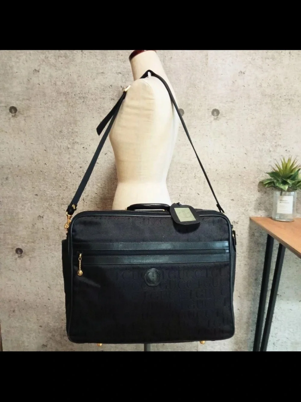 Gucci Black Embossed Carry Briefcase with Top Handle